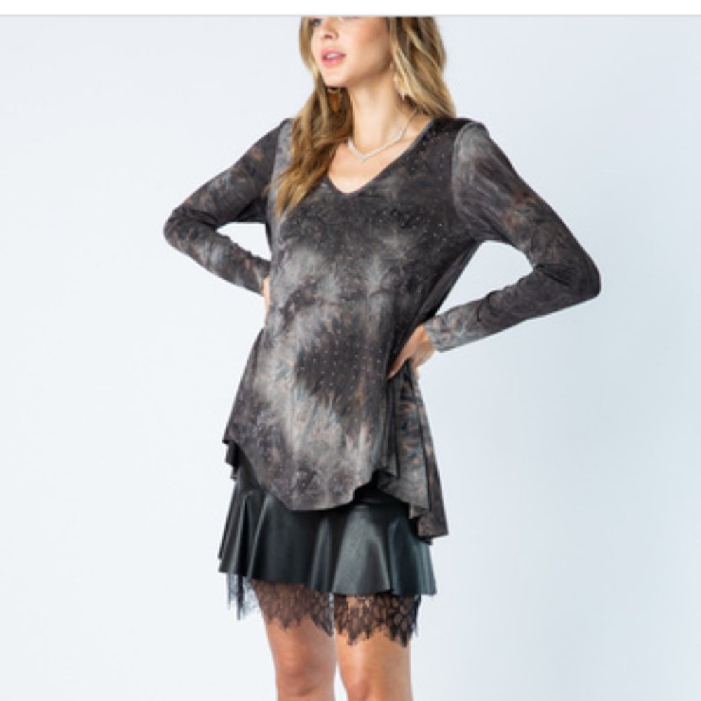 Vocal Black and Gray Embellished Long Sleeve Top